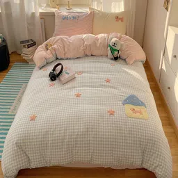 JC HOME Checked 4 Piece Double King Regular Bedding Set-picture-26