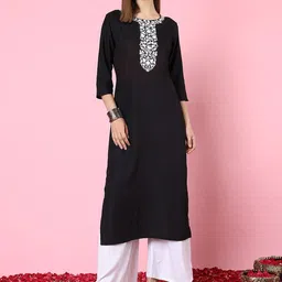 Anouk Rustic Black Ethnic Motifs Embroidered Thread Work Round Neck Straight Kurta-picture-6