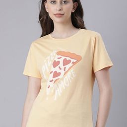 TWIN BIRDS Women Typography Printed Applique T-shirt-image-69