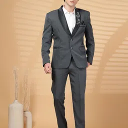 KLOTTHE Grey Solid Embroidery Single-Breasted Two-Piece Party Suit-picture-16