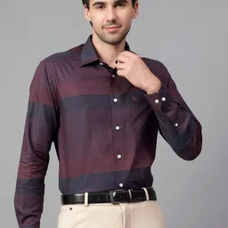 Cantabil Men Spread Collar Horizontal Striped Cotton Formal Shirt-image-17