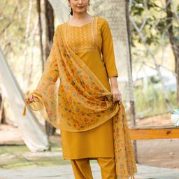 Twika Floral Yoke Design Straight Kurta With Trouser And Dupatta-0
