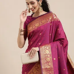 House of Pataudi Floral Woven Design Banarasi Silk Saree-picture-32
