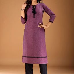 MASSTANI BY INDDUS Tie-Up Neck Thread Work Straight Kurta-image-62