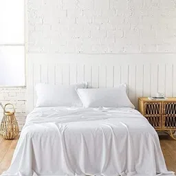Bajo's White Cotton 300 TC Queen Bedsheet Set 2.25 m X 2.50 m-image-53