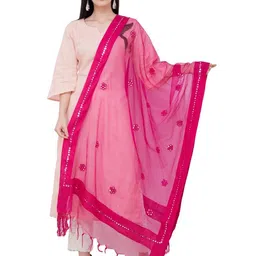 A R SILK DUPATTA HUB Floral Embroidered Organza Dupatta With Mirror Work-picture-2