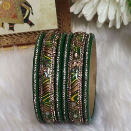 TAJ BRIDAL STORE Set Of 6 Kundan-Studded Bangles-image-12