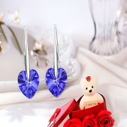 UNIVERSITY TRENDZ Silver-Plated Heart Stud Drop Earrings With White Teddy Bear Gift Set-53