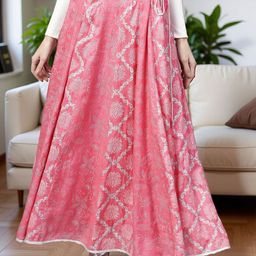 Pannkh Lotus Inspired Printed Kalidaar Flared Maxi Skirt-image-44
