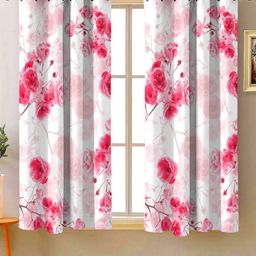 Steve & Anderson Bliss Pink & White 2 Pieces Floral Printed Window Curtain (5 Feet)-55