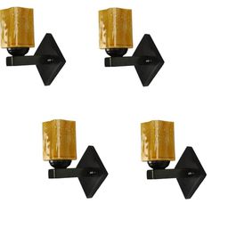 1ST TIME Pack of 4 Yellow Glass Traditional Square Shaped Wall Lamp-picture-4