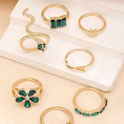 Bohey by KARATCART Set of 7 Gold-Plated CZ Stone Studded Finger Ring-18