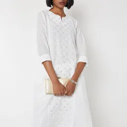 max Geometric Embroidered Notch Neck Thread Work Cotton Straight Kurta-picture-10