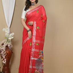 PuJoy Floral Zari Taant Saree-image-35