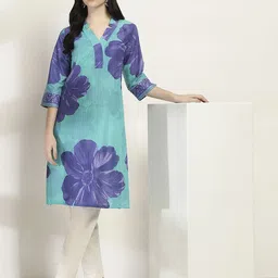 Rangriti Floral Printed V-Neck Cotton Straight Kurta-image-32