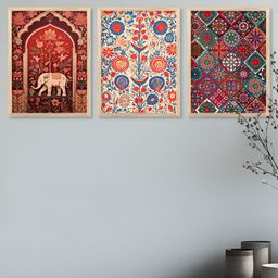 Kotart Brown & Maroon 3 Pieces Traditional Wooden Wall Arts-picture-4