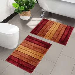 Kuber Industries Red  & Brown 2 Pieces Textured Microfiber Anti-Slip Doormats-8