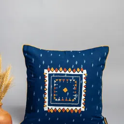 craftroots Blue & White Embroidered Cotton Square Cushion Cover-picture-27