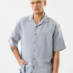 Snitch Boxy Textured Short Sleeves Pure Cotton Shirt-picture-24