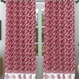 The Craft Monk Maroon & White 2 Pieces Ethnic Motifs Printed Cotton Door Curtains-image-49