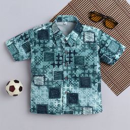 FOURFOLDS Boys Printed Spread Collar Half Sleeves Cotton Shirt-image-69