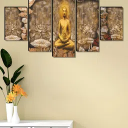 Myntra Elegant Homes Black & Yellow 5 Pieces Buddha Religious Wooden Wall Art-image-57