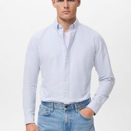 MANGO MAN Vertically Striped Spread Collar Pure Cotton Oxford Weave Casual Shirt-picture-2