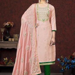 HERE&NOW Floral Embroidered Gotta Patti Unstitched Dress Material-picture-25