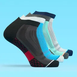 LUX MOZZE Men Pack Of 4 Assorted Cotton Stretchable Moisture Absorbent Ankle-Length Socks-image-61