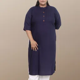 myplusfashion Women Solid Roll-Up Sleeves Straight Kurta-28