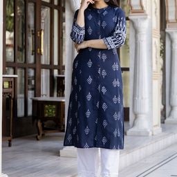 Pistaa Floral Printed Mandarin Collar Pure Cotton Kurta With Palazzos-picture-56