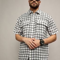 Roadster Men Premium Spread Collar Windowpane Checked Cotton Oversized Casual Shirt-picture-37