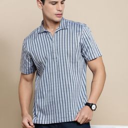 INVICTUS Men Sport Relaxed Fit Spread Collar Vertical Striped Cotton Casual Shirt-picture-35