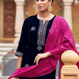 SANISA Women Velvet Embroidered Kurta Sets With Dupatta-picture-39