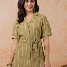 Anouk Women Self Design Striped Shirt Dress-image-40