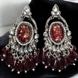 Anouk Artificial Stones Studded And Beaded Contemporary Drop Earrings image 2