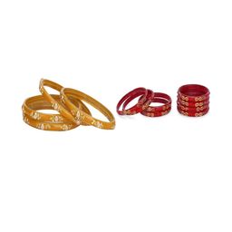 Somil Elegant Combo Glass Bangle Set | Handmade Traditional Chudi For Women | Perfect For Daily & Occasion Use, Combo of 2 Set, Yellow, Red-image-99