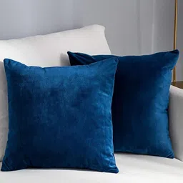 AAZEEM Navy Blue 2 Pieces Velvet Square Cotton Cushion Covers-image-74