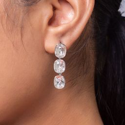 MINJI AND CO. Silver-Plated Artificial Stones Studded Square Shaped Drop Earrings-picture-54