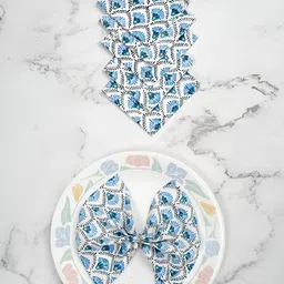 Ratan Cart 6-Pcs White & Blue Printed Cotton Table Napkins-22