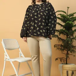 Oxolloxo Upside Floral Print Long Sleeve Plus Size Women Shirt Top-image-63