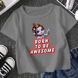 FIONAA TRENDZ Kids Grey Graphic Printed Pure Cotton T-shirt-picture-27