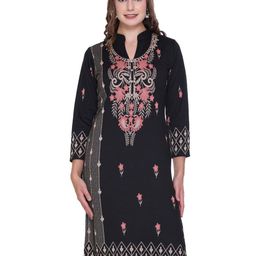 ROSARY Floral Woven Design Jacquard Woolen Kurta With Side Pockets-image-105