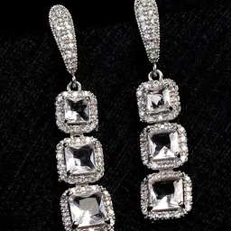 Zoey Rhodium-Plated Cubic Zirconia Studded Geometric Shaped Drop Earrings-41