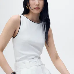 MANGO Contrast Piping Boat Neck Fitted Top-picture-7