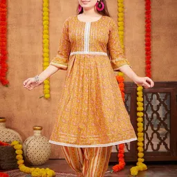 Muhuratam Girls Olive Pure Cotton Kurta Sets-image-8