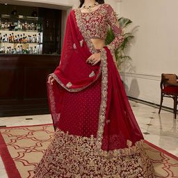 ODETTE Embroidered Semi-Stitched Lehenga & Blouse With Dupatta-image-36