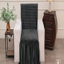 Fashion Throw Grey Self Design Velvet 1 Seater Sofa Cover-image-82