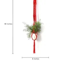 DULI 3-Pcs Red & Cream Handmade Macrame Boho Hanging Planters image 4