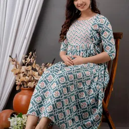 FASHION CLOUD Ethnic Motifs Printed Feeding Maternity Dress-image-97